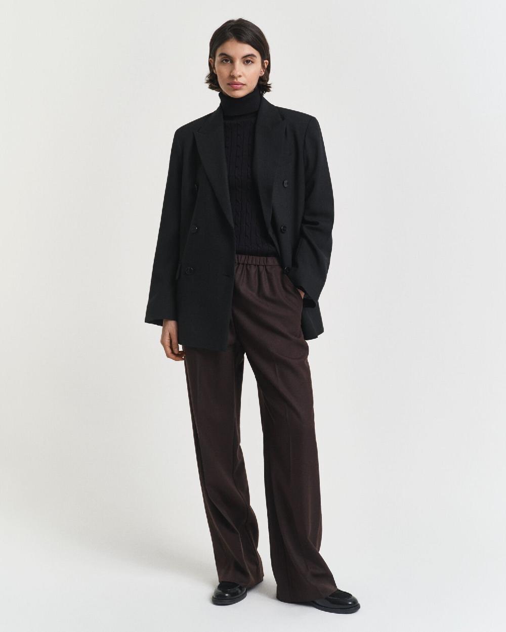 Gant Stretch Cotton Cable Knit Turtleneck Sweater Black