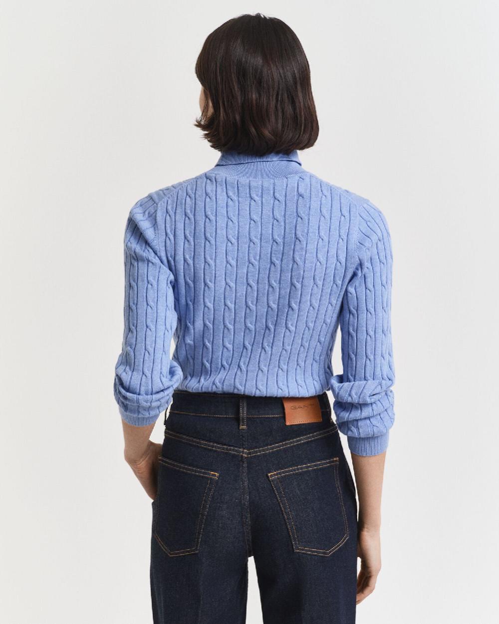 Gant Stretch Cotton Cable Knit Turtleneck Sweater Clear Sky