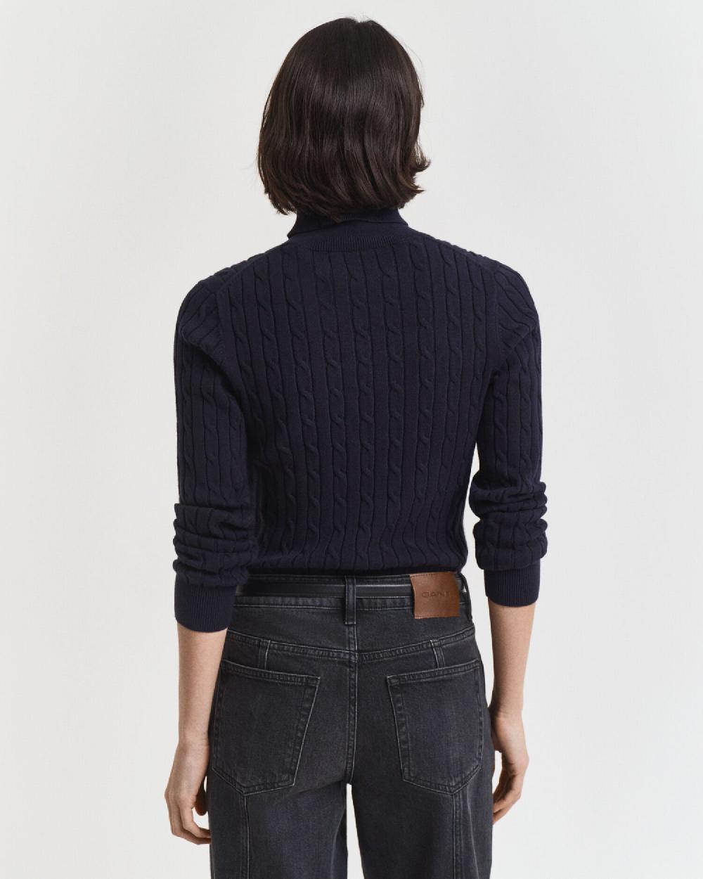 Gant Stretch Cotton Cable Knit Turtleneck Sweater Evening Blue