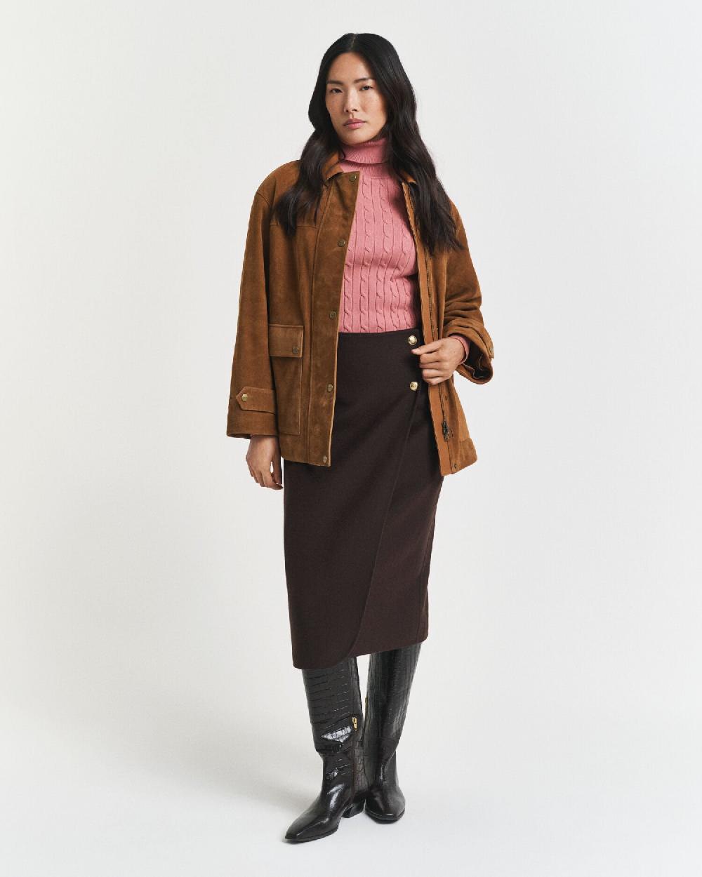 Gant Stretch Cotton Cable Knit Turtleneck Sweater Faded Brick