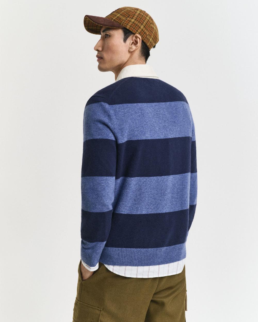 Gant Striped Extra Fine Lambswool Rugger Sweater Marine