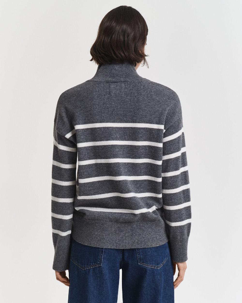 Gant Striped Superfine Lambswool Turtleneck Sweater Charcoal Melange
