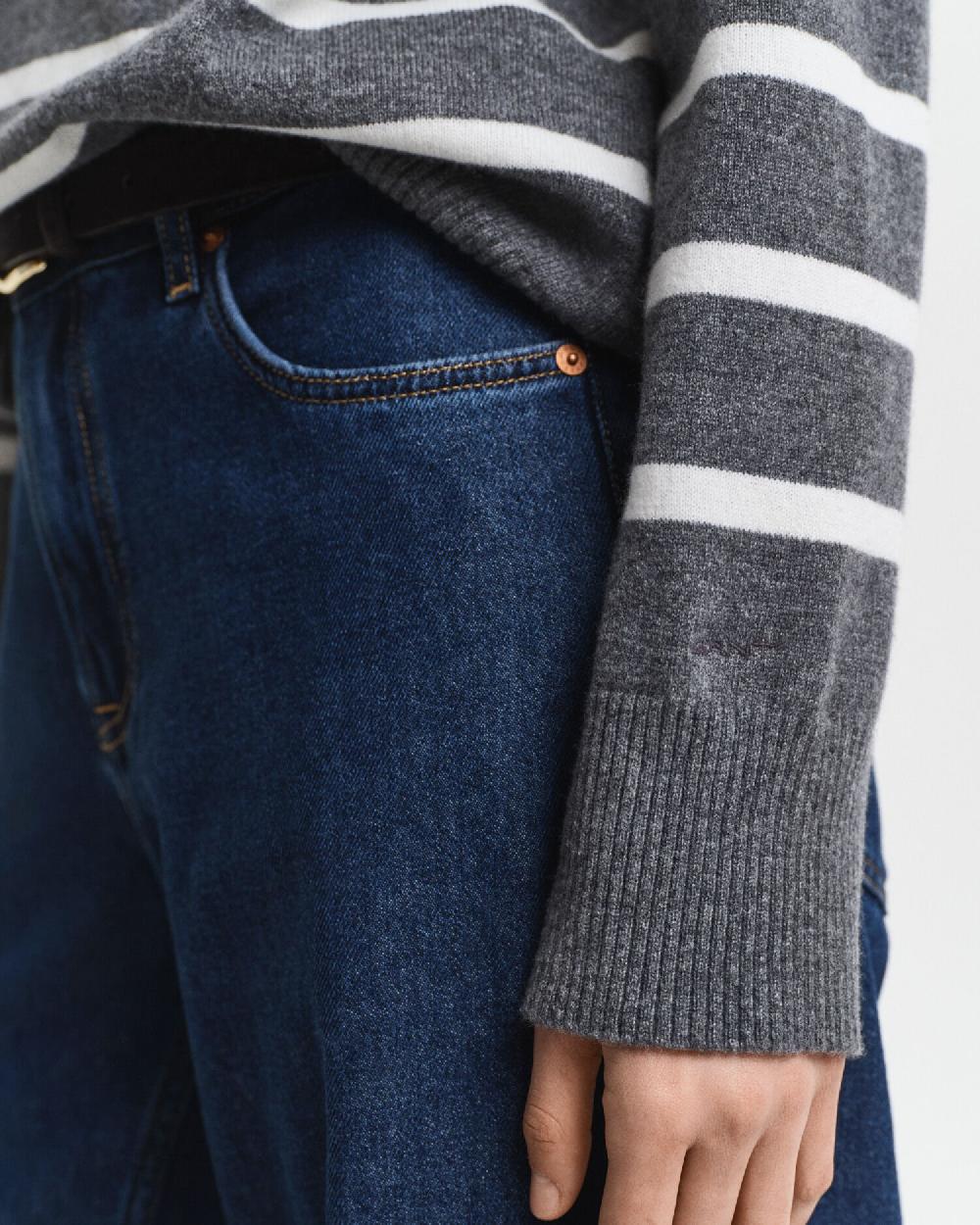 Gant Striped Superfine Lambswool Turtleneck Sweater Charcoal Melange