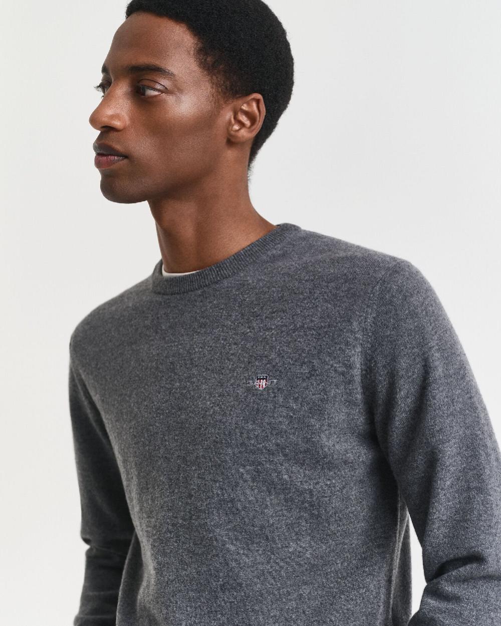 Gant Superfine Lambswool Crew Neck Sweater Charcoal Melange