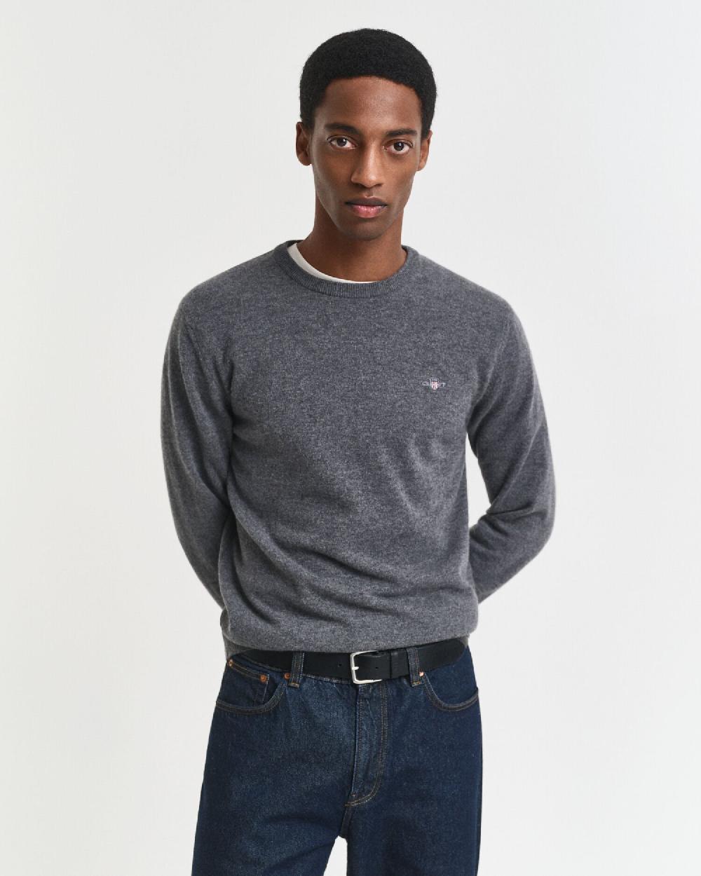 gant Superfine Lambswool Crew Neck Sweater charcoal melange