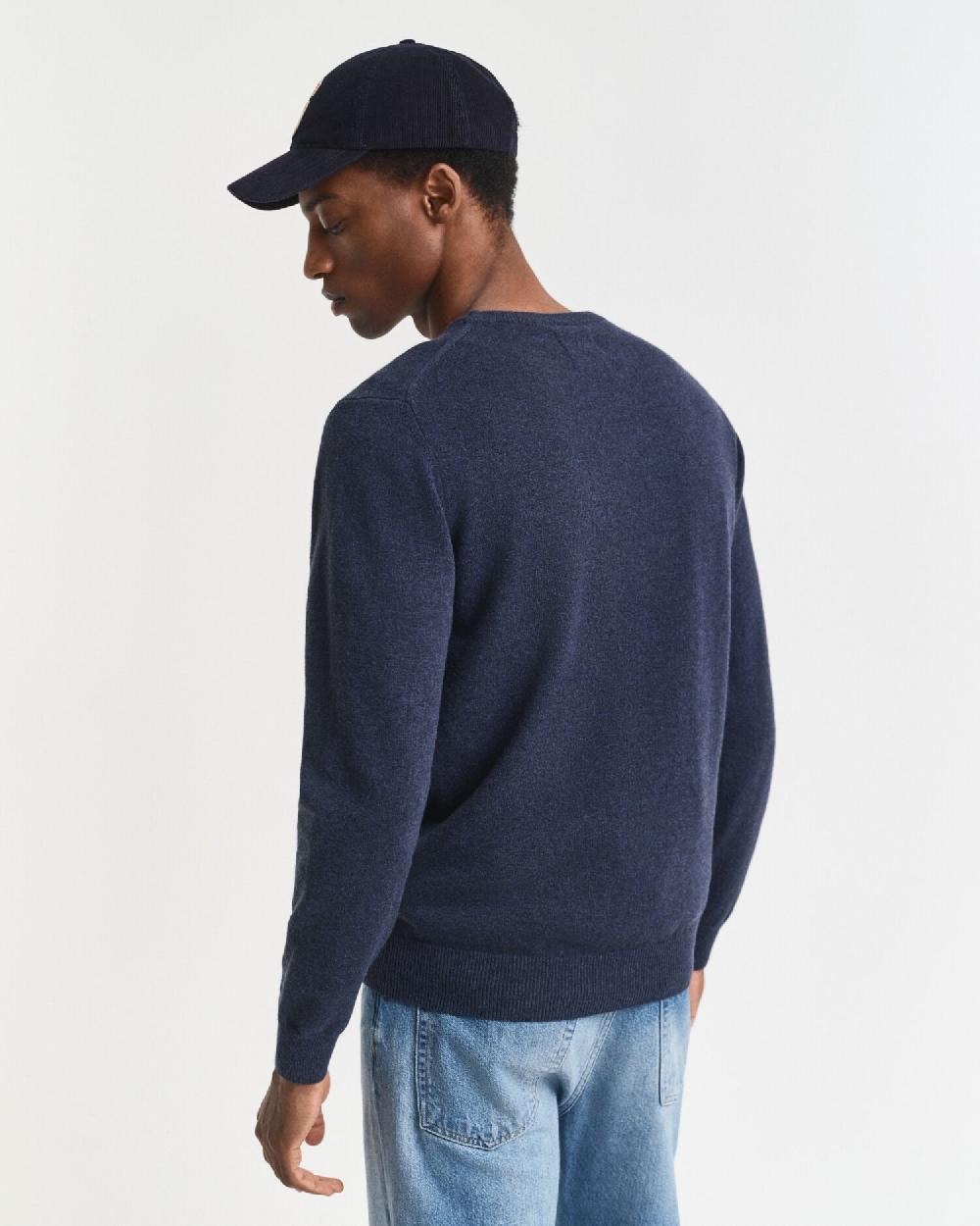 Gant Superfine Lambswool Crew Neck Sweater Dark Navy Melange