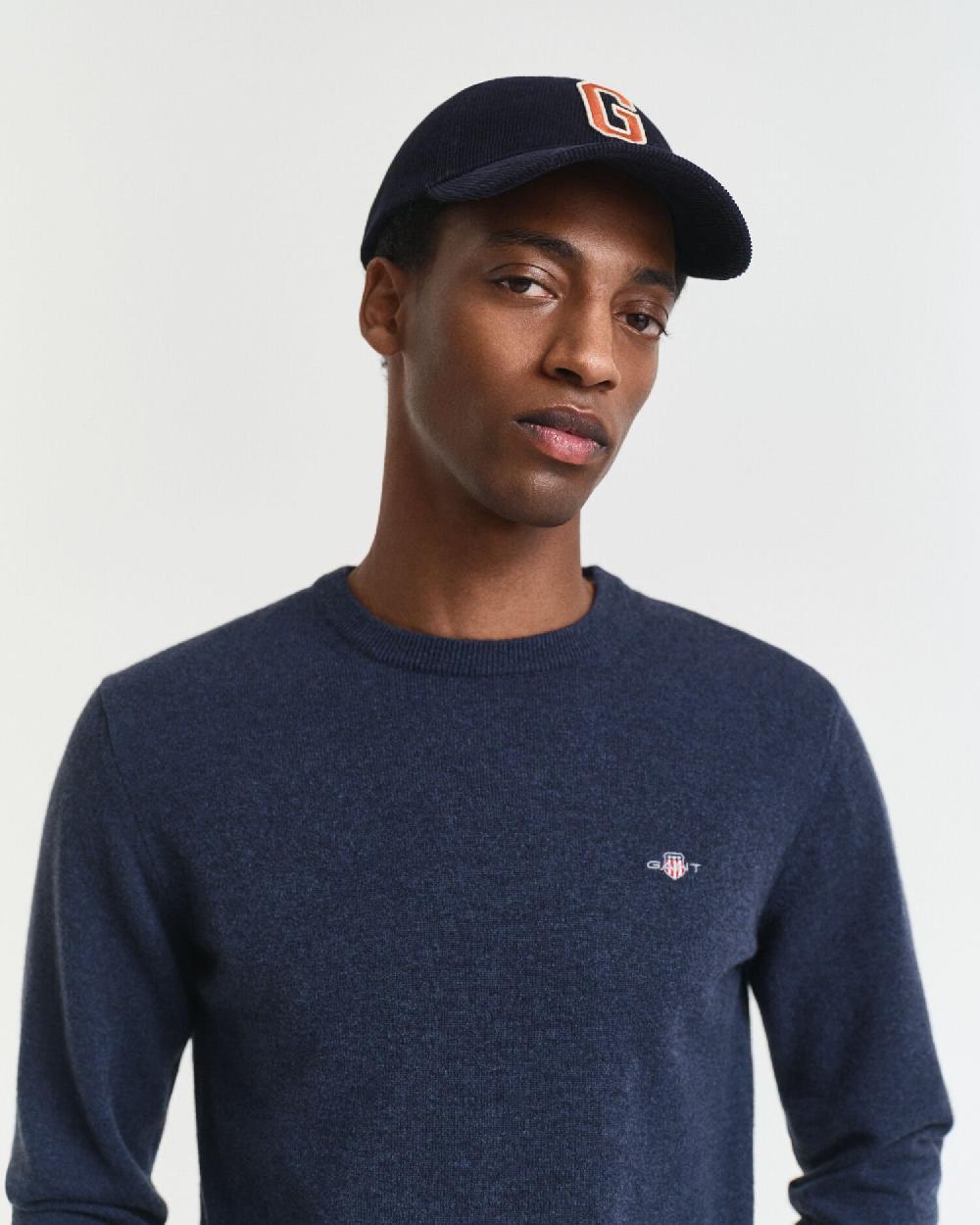 Gant Superfine Lambswool Crew Neck Sweater Dark Navy Melange