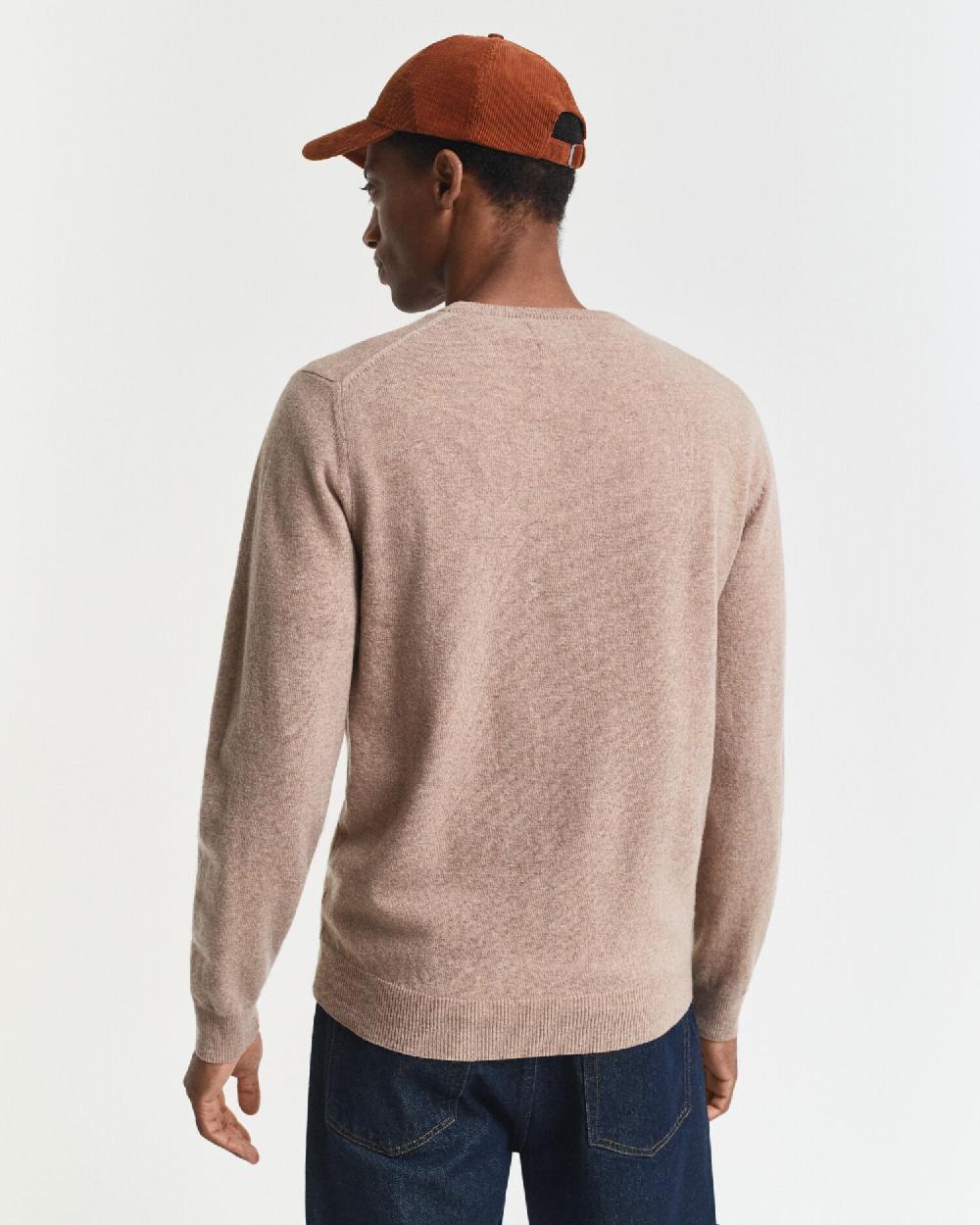 Gant Superfine Lambswool Crew Neck Sweater Dk Sand Melange