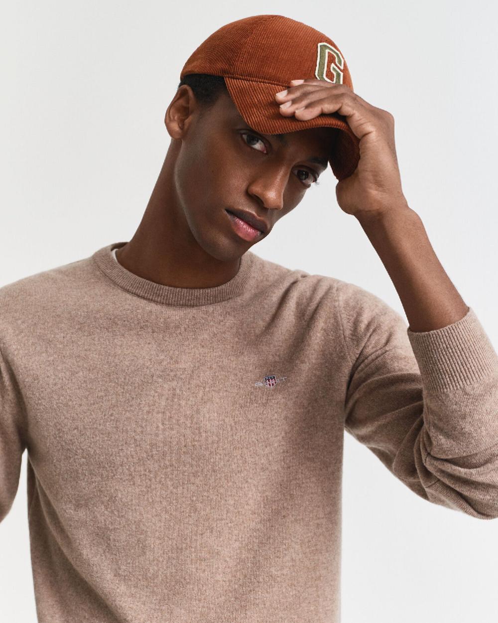 Gant Superfine Lambswool Crew Neck Sweater Dk Sand Melange