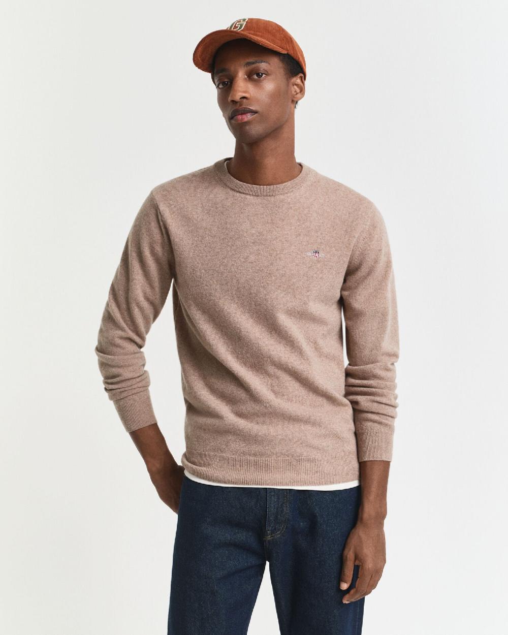 gant Superfine Lambswool Crew Neck Sweater dk sand melange