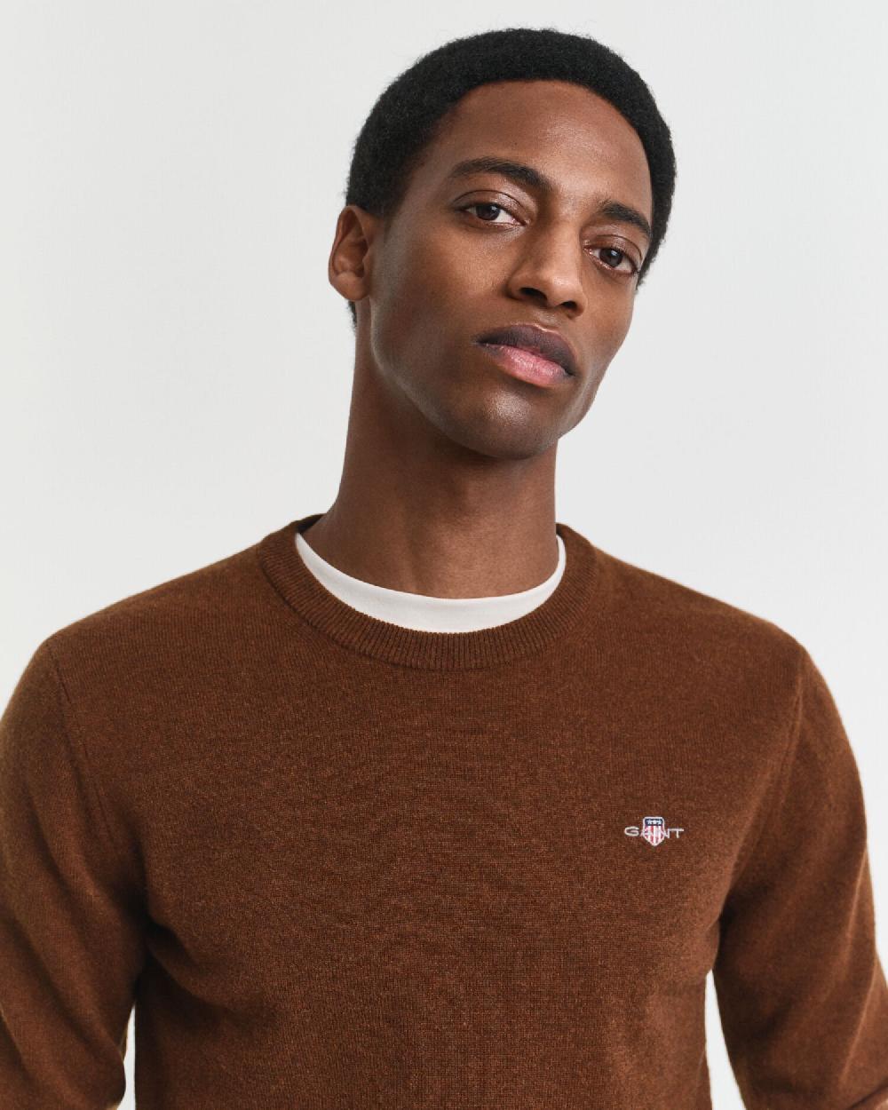 Gant Superfine Lambswool Crew Neck Sweater Mahogany Brown