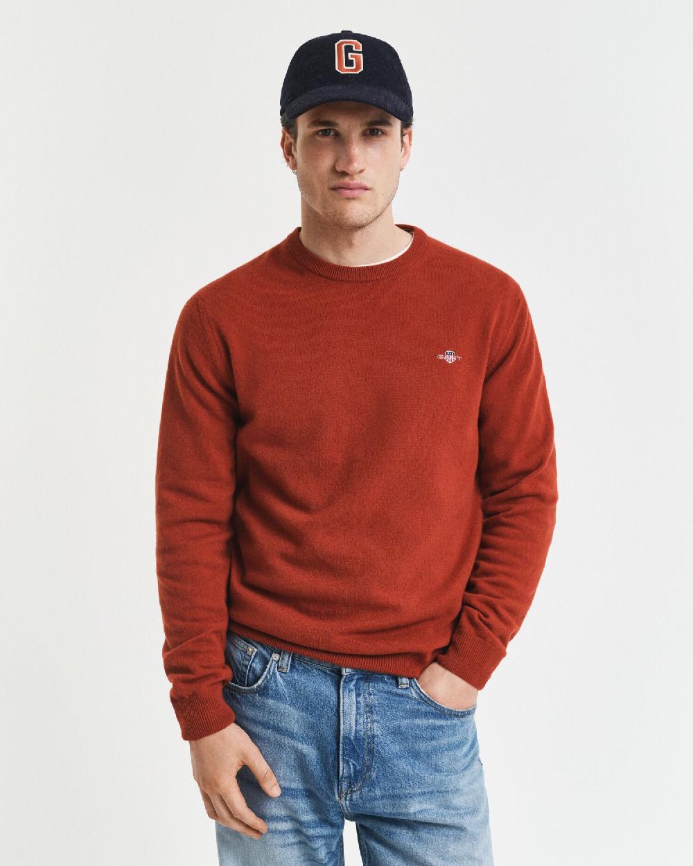 gant Superfine Lambswool Crew Neck Sweater modern rust