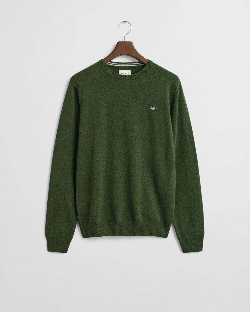 gant Superfine Lambswool Crew Neck Sweater moss green