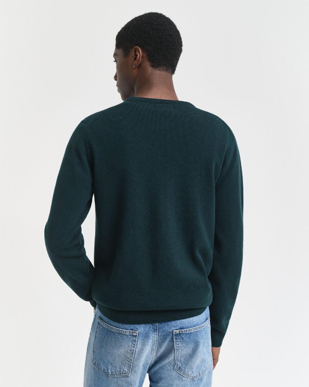 Gant Superfine Lambswool Crew Neck Sweater Tartan Green