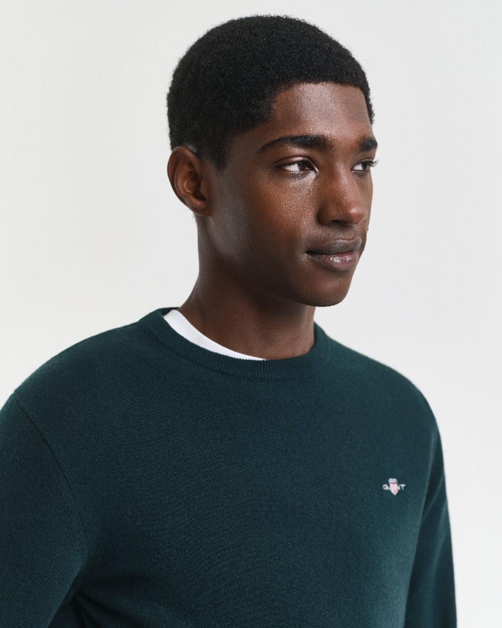 Gant Superfine Lambswool Crew Neck Sweater Tartan Green