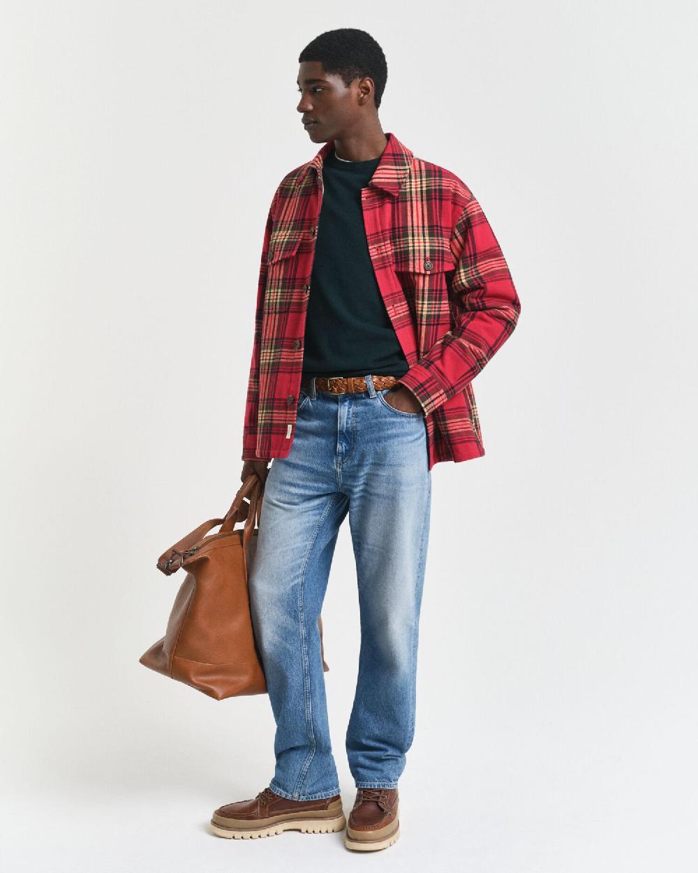 Gant Superfine Lambswool Crew Neck Sweater Tartan Green