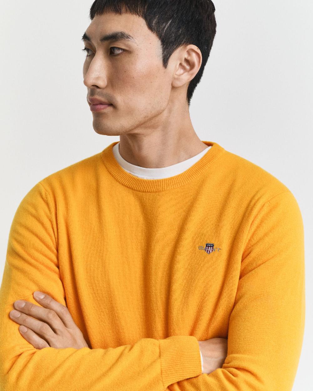 Gant Superfine Lambswool Crew Neck Sweater Yellow Lichen