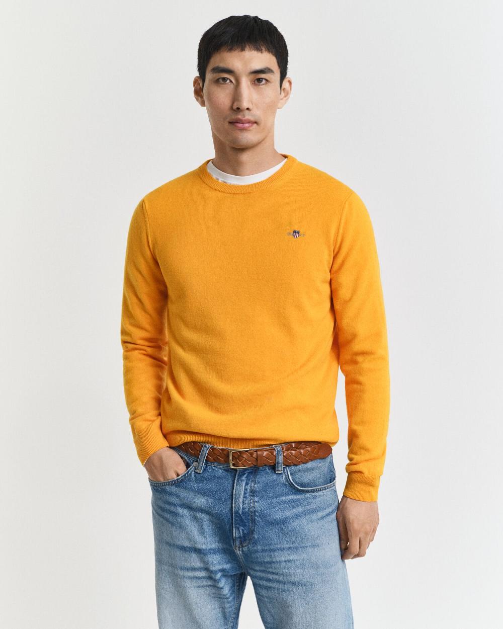 gant Superfine Lambswool Crew Neck Sweater yellow lichen