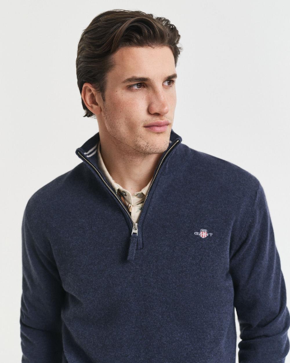 Gant Superfine Lambswool Half-Zip Sweater Dark Navy Melange
