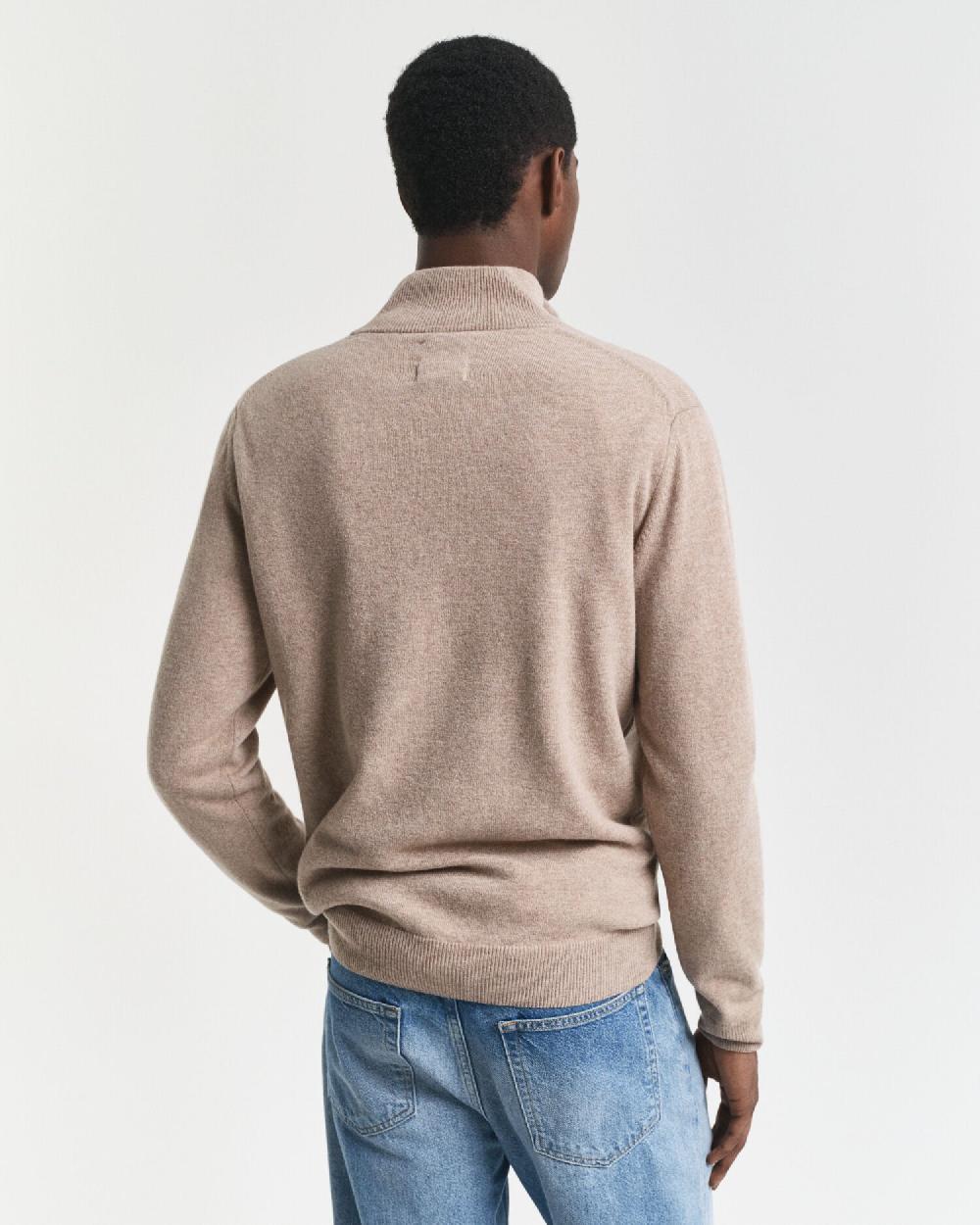 Gant Superfine Lambswool Half-Zip Sweater Dk Sand Melange
