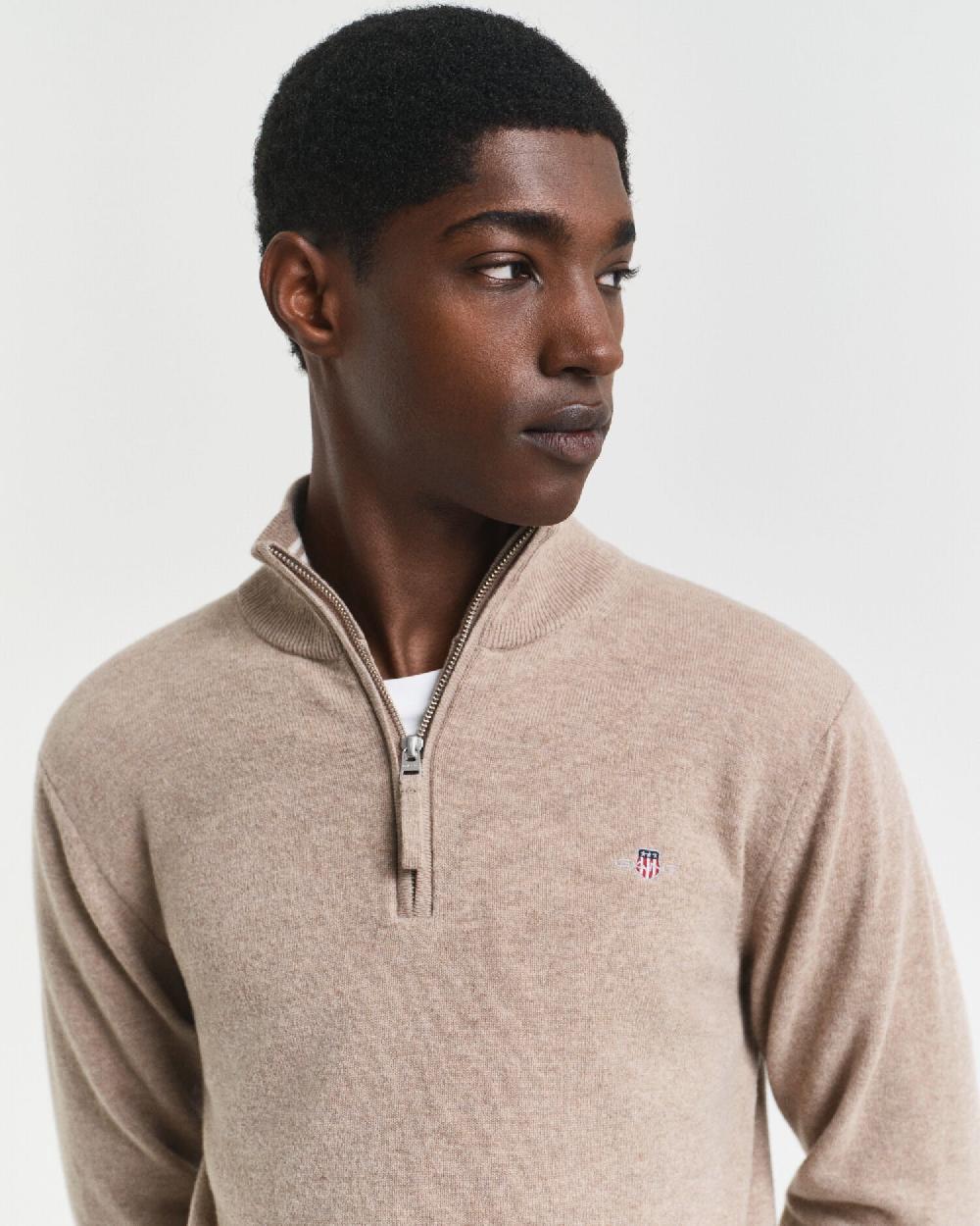 Gant Superfine Lambswool Half-Zip Sweater Dk Sand Melange