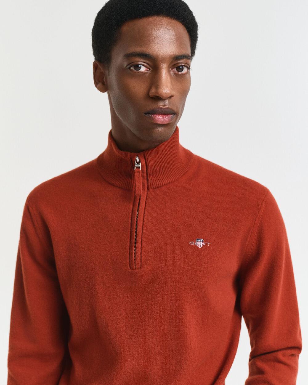 Gant Superfine Lambswool Half-Zip Sweater Modern Rust