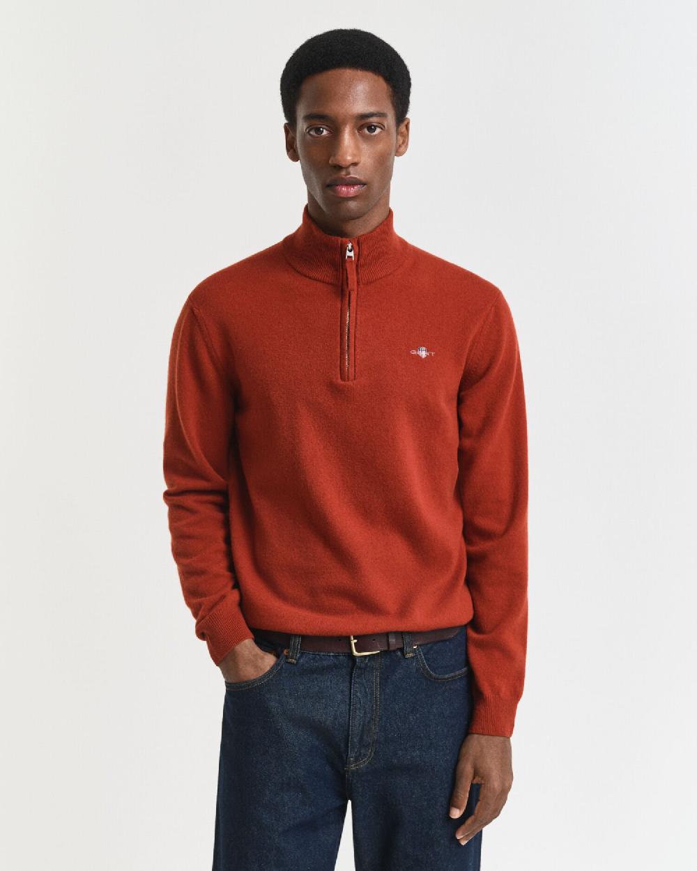 gant Superfine Lambswool Half-Zip Sweater modern rust