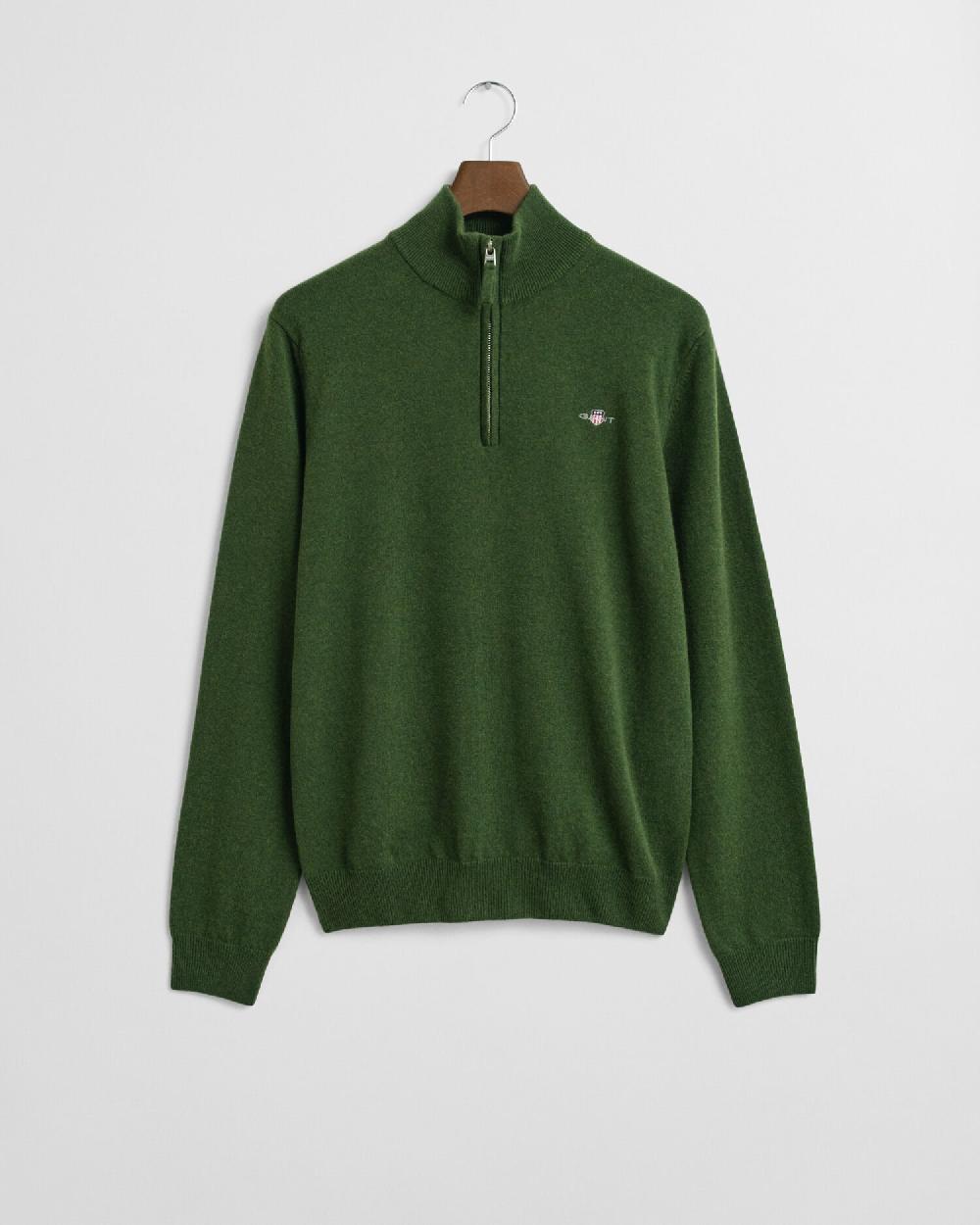 gant Superfine Lambswool Half-Zip Sweater moss green