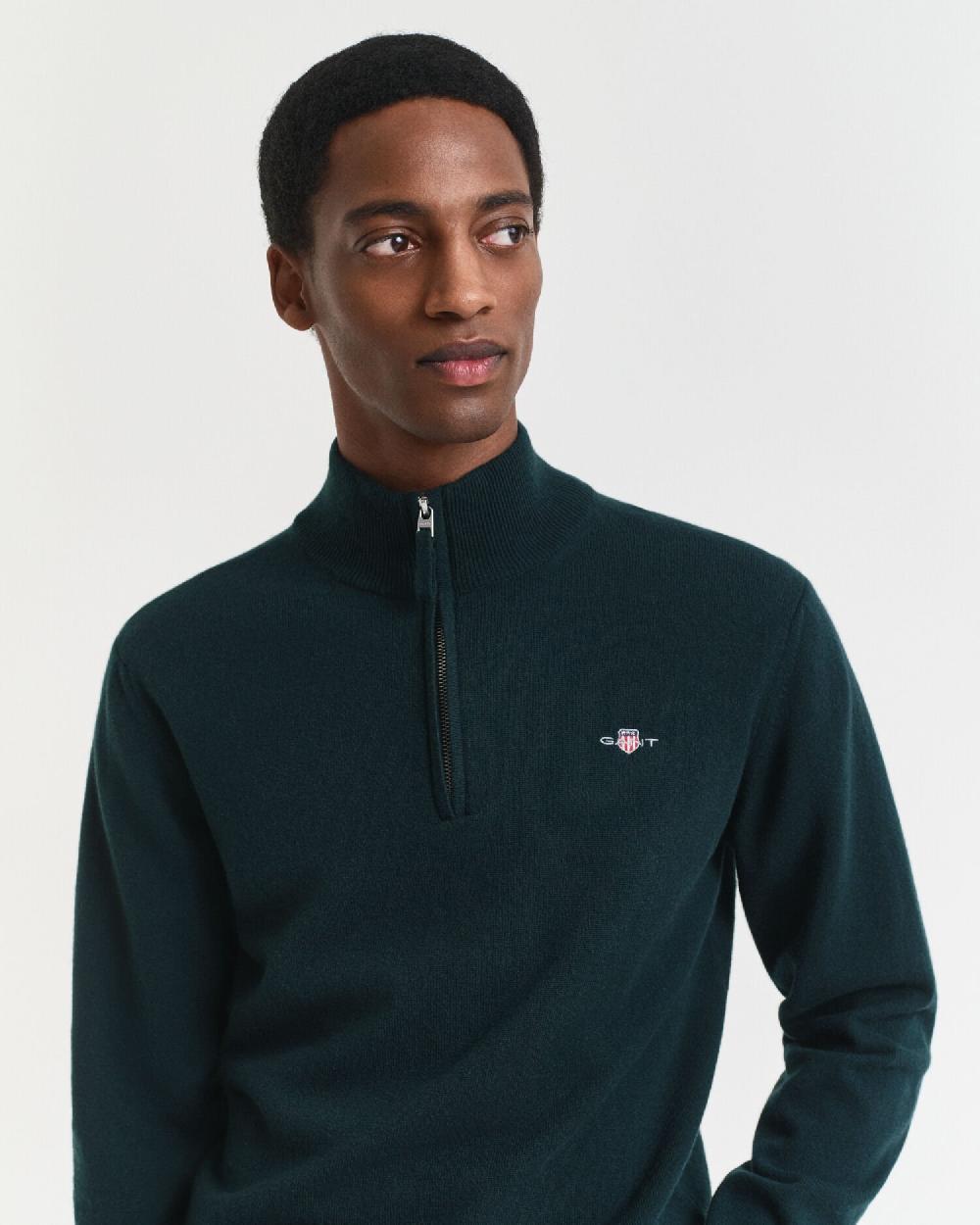 Gant Superfine Lambswool Half-Zip Sweater Tartan Green
