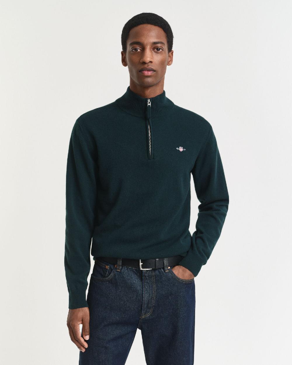 gant Superfine Lambswool Half-Zip Sweater tartan green