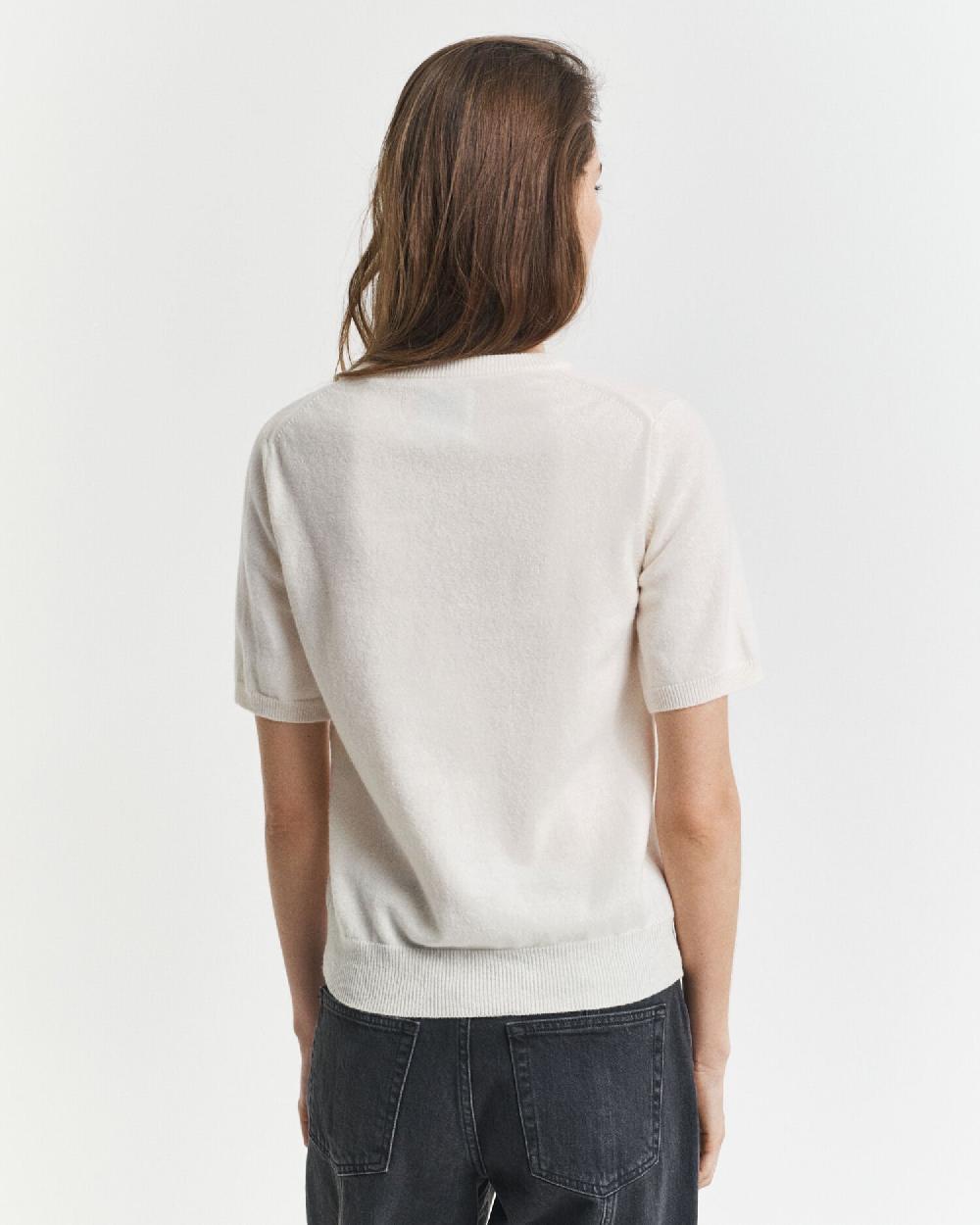 Gant Superfine Lambswool Short Sleeve Crew Neck Sweater Cream
