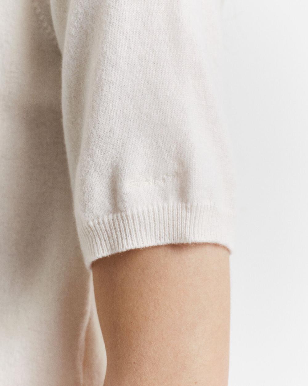 Gant Superfine Lambswool Short Sleeve Crew Neck Sweater Cream