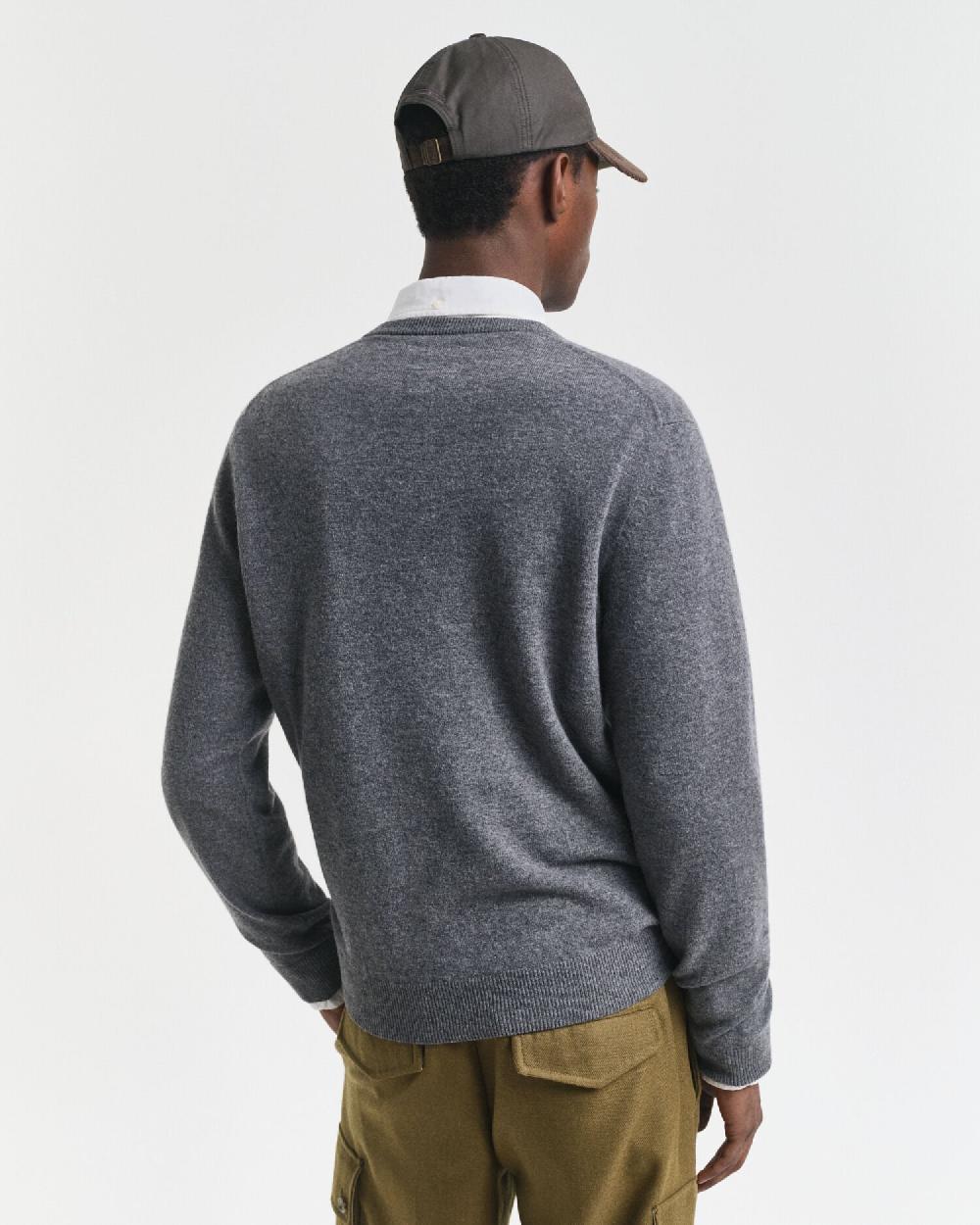 Gant Superfine Lambswool V-Neck Sweater Charcoal Melange