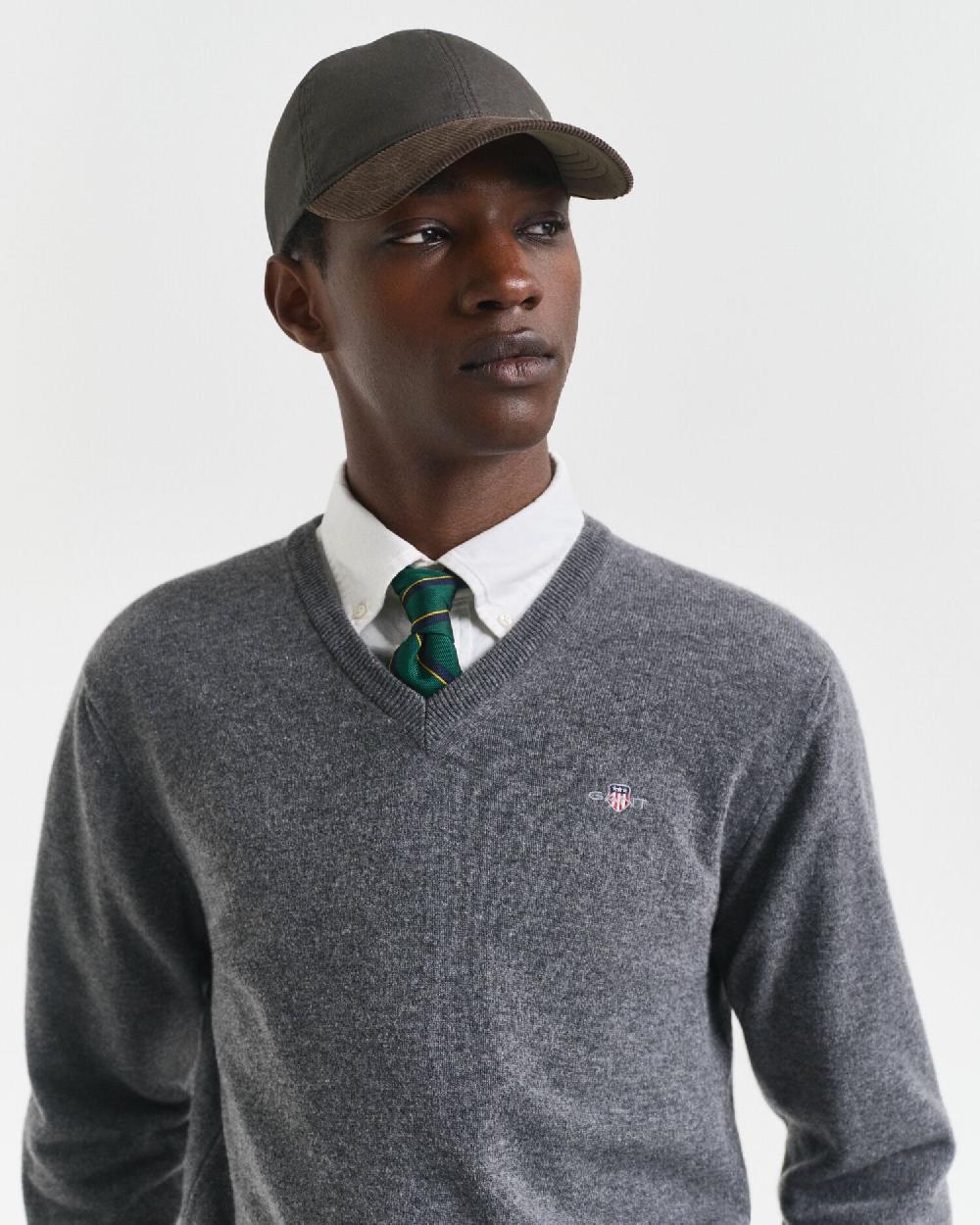 Gant Superfine Lambswool V-Neck Sweater Charcoal Melange