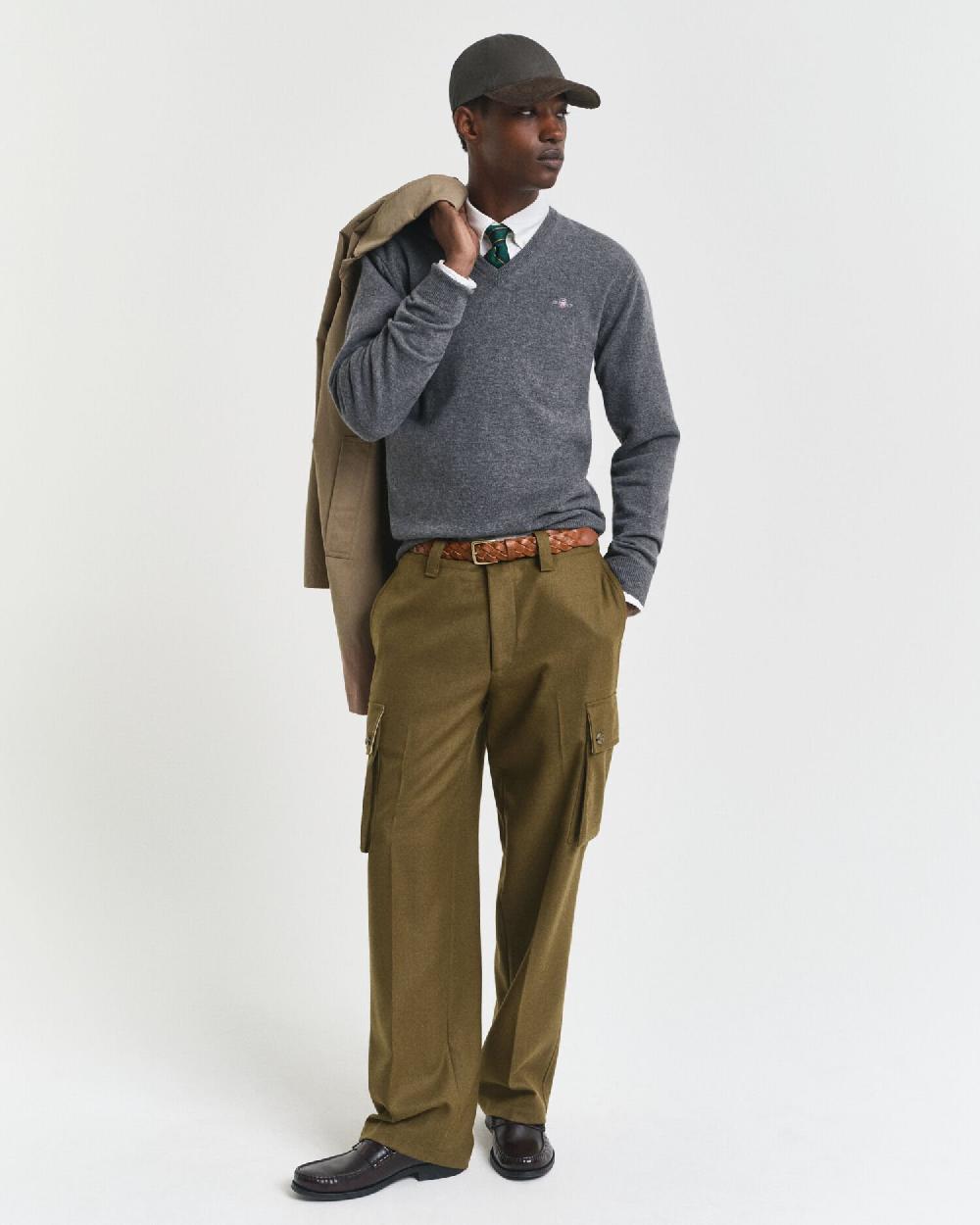 Gant Superfine Lambswool V-Neck Sweater Charcoal Melange