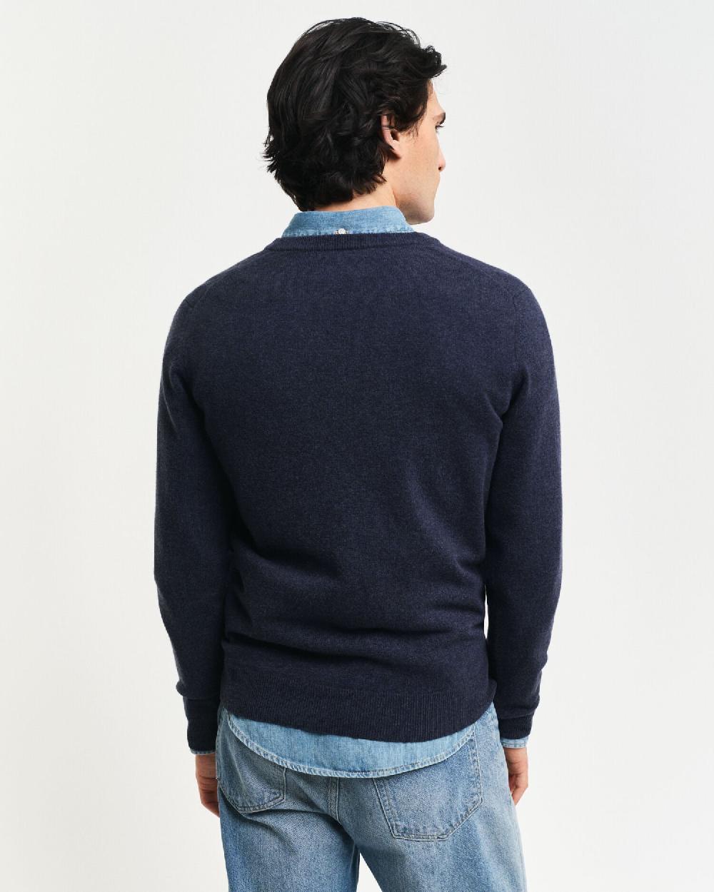 Gant Superfine Lambswool V-Neck Sweater Dark Navy Melange