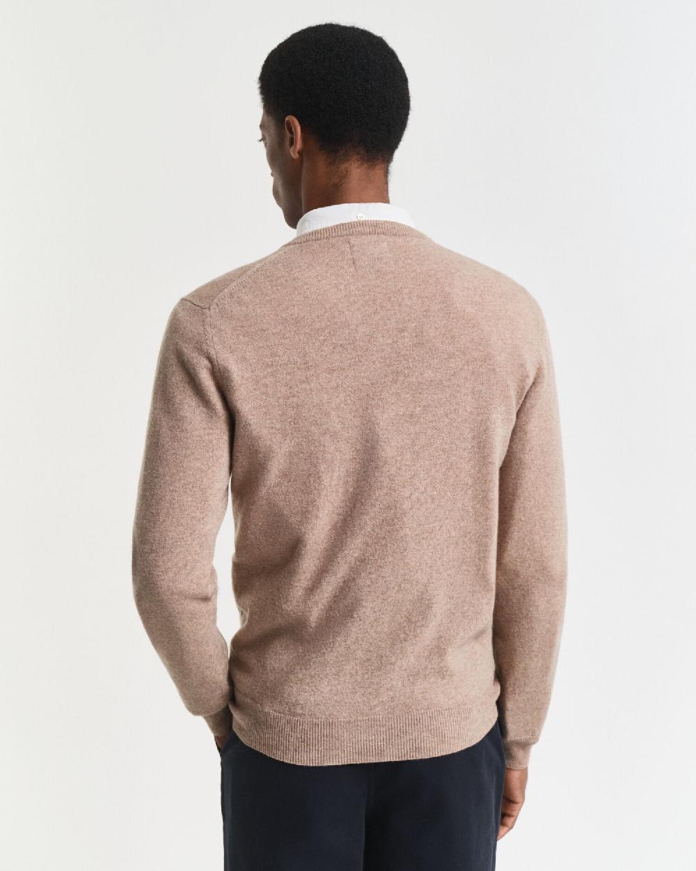 Gant Superfine Lambswool V-Neck Sweater Dk Sand Melange