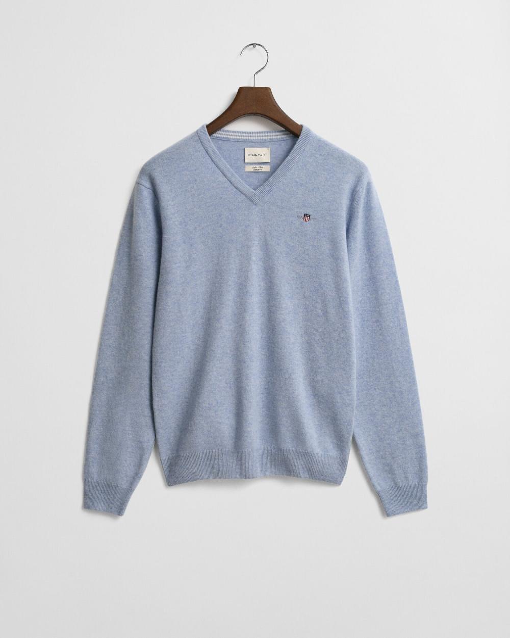 gant Superfine Lambswool V-Neck Sweater light blue melange