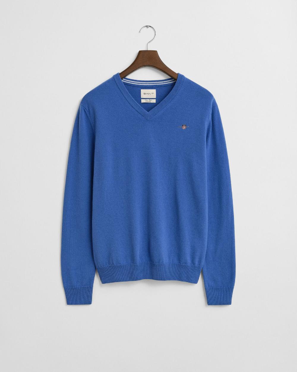 Gant Superfine Lambswool V-Neck Sweater Perfect Blue