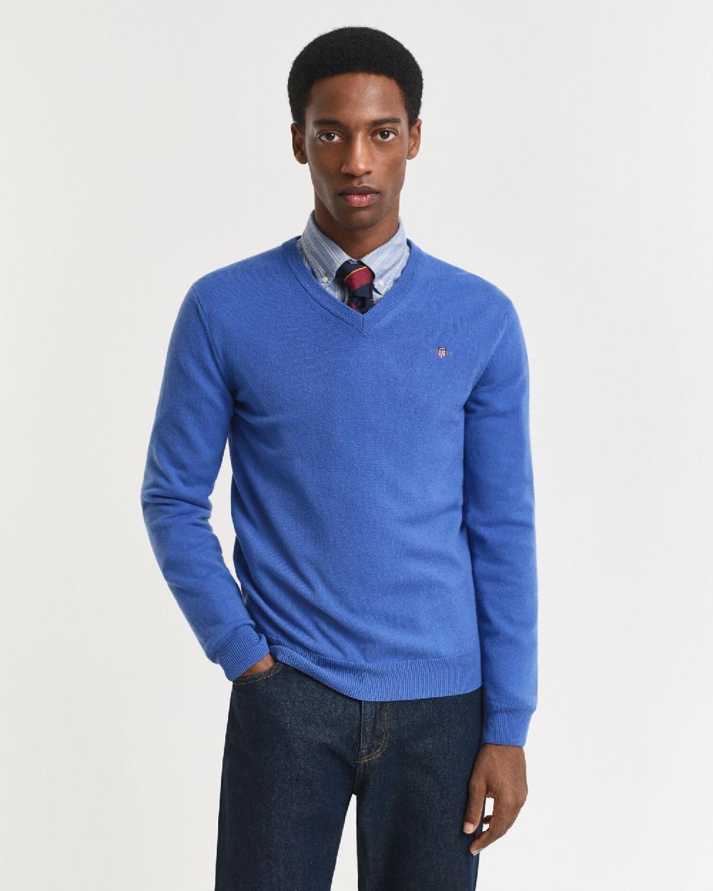 gant Superfine Lambswool V-Neck Sweater perfect blue