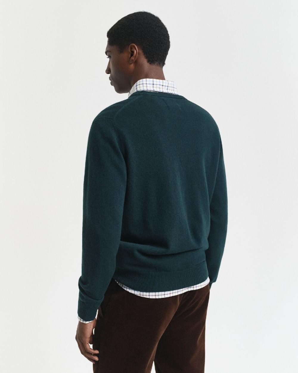 Gant Superfine Lambswool V-Neck Sweater Tartan Green