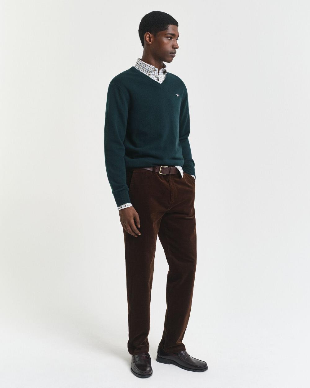 Gant Superfine Lambswool V-Neck Sweater Tartan Green