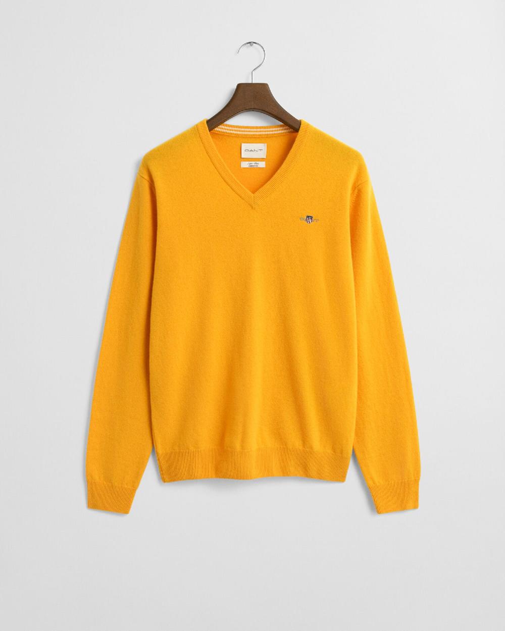 gant Superfine Lambswool V-Neck Sweater yellow lichen
