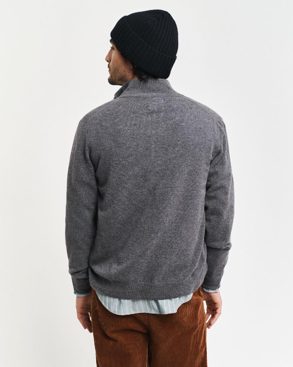 Gant Superfine Lambswool Zip Cardigan Charcoal Melange