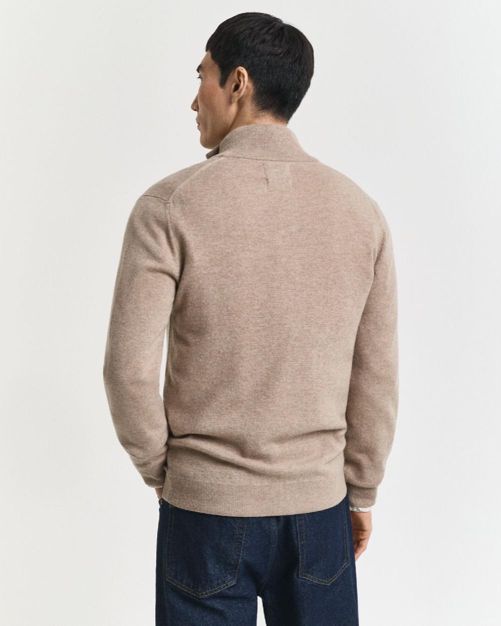 Gant Superfine Lambswool Zip Cardigan Dk Sand Melange