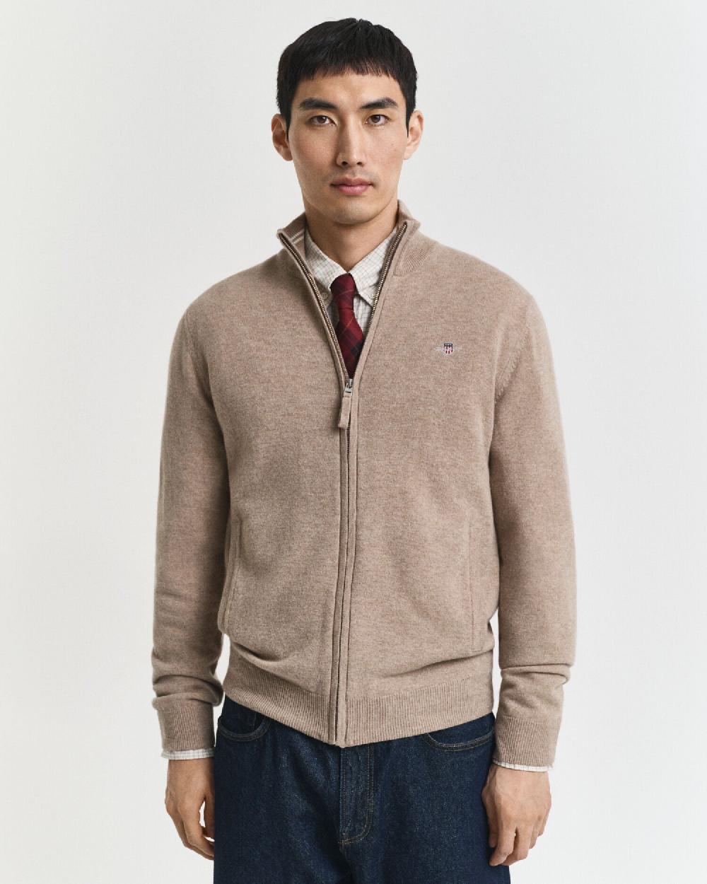gant Superfine Lambswool Zip Cardigan dk sand melange