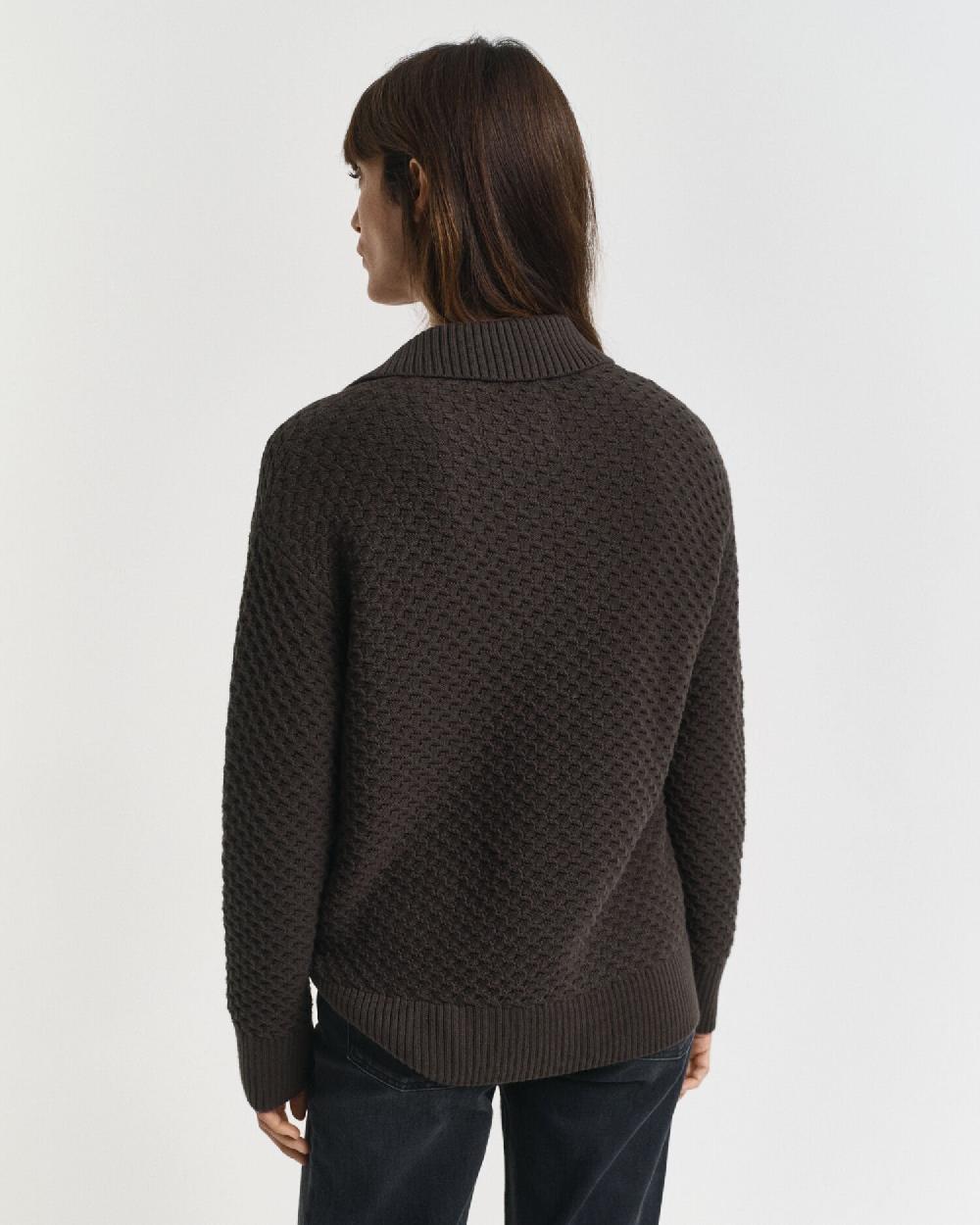 Gant Textured Cotton Half-Zip Sweater Dark Moss Green