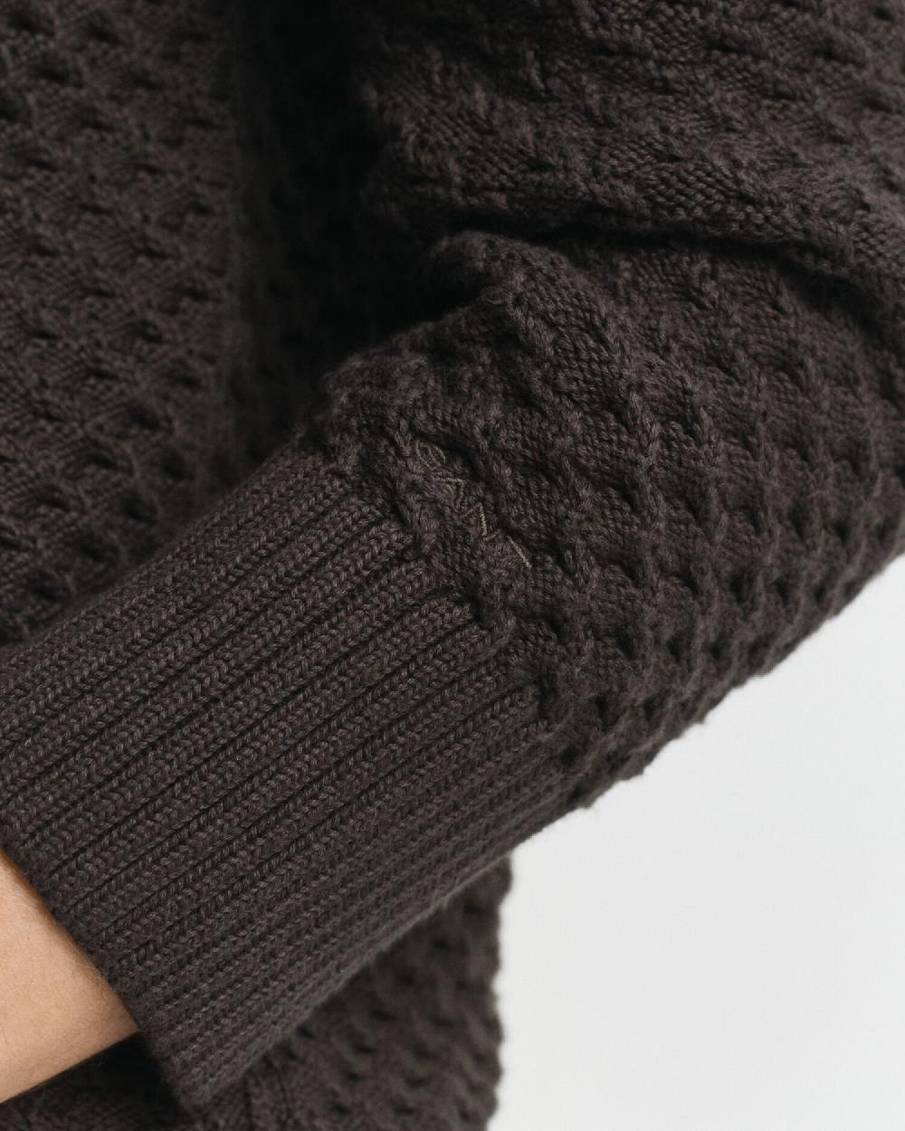 Gant Textured Cotton Half-Zip Sweater Dark Moss Green