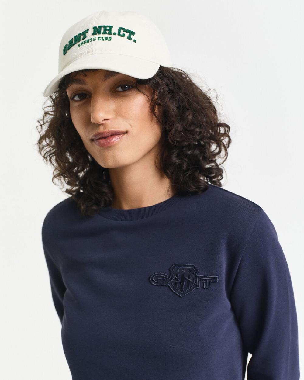 Gant Tonal Shield Crew Neck Sweatshirt Evening Blue