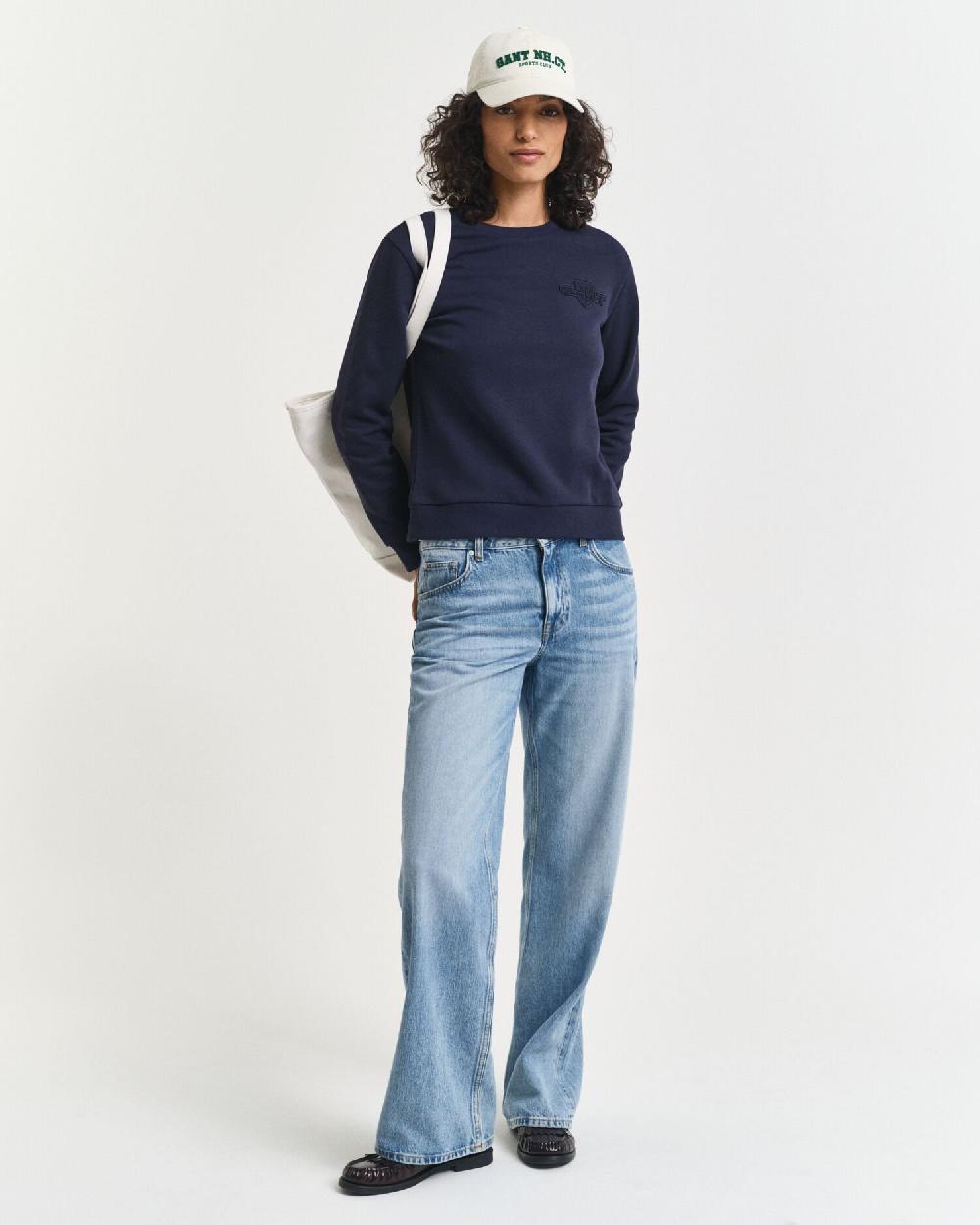 Gant Tonal Shield Crew Neck Sweatshirt Evening Blue